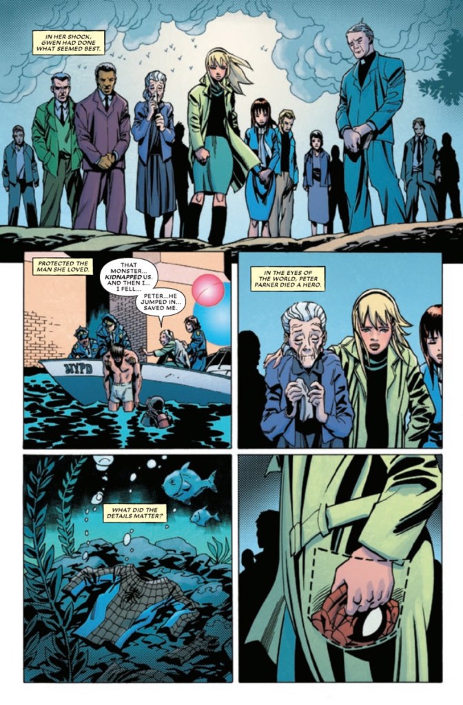Gwen Stacy at Peter Parker's funeral in What If Dark Spider-Gwen