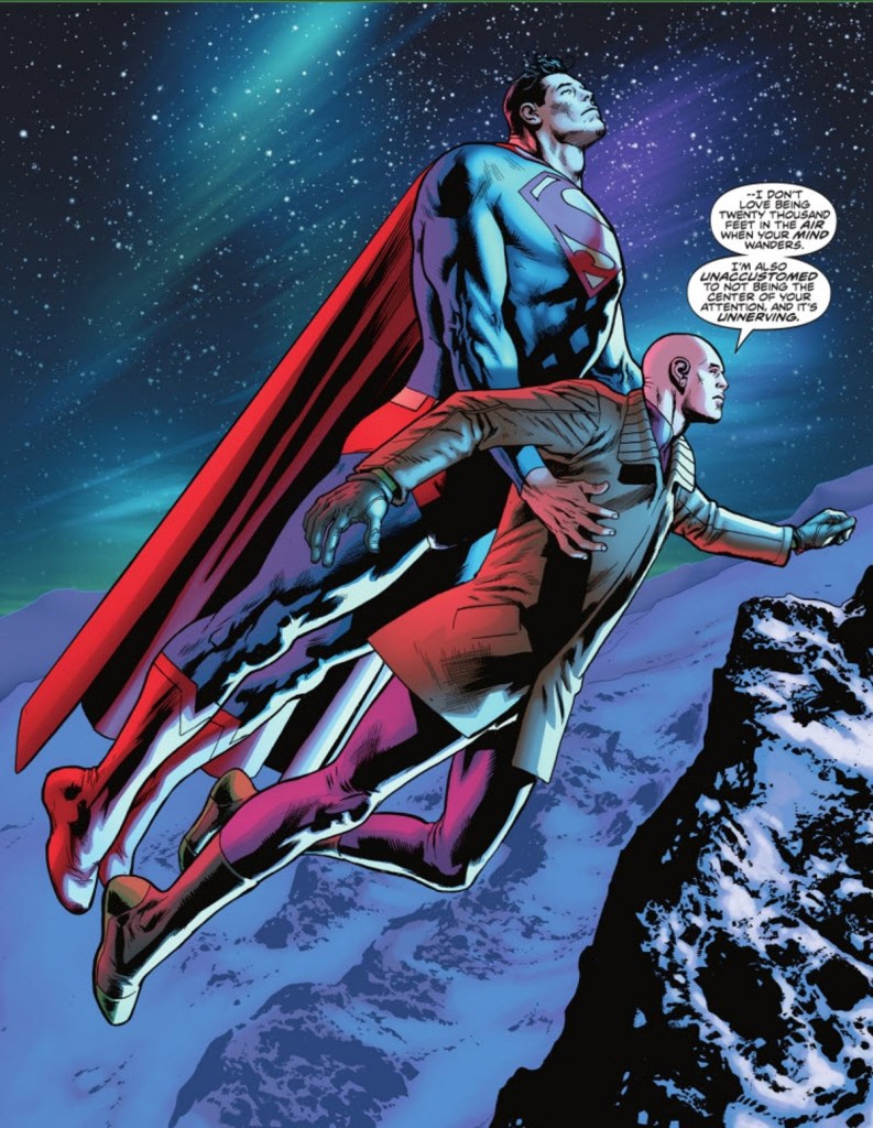 Lex Luthor and Superman fly in Superman The Last Days of Lex Luthor 1