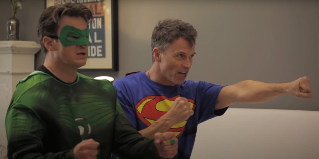 Nathan Fillion and Tim Daly as Green Lantern and Superman in The Daly Show