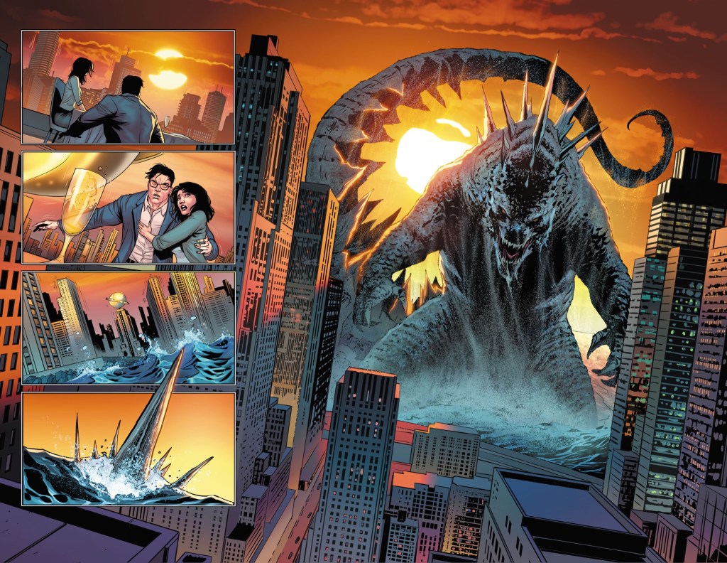 Justice League Fighting Godzilla Preview Art