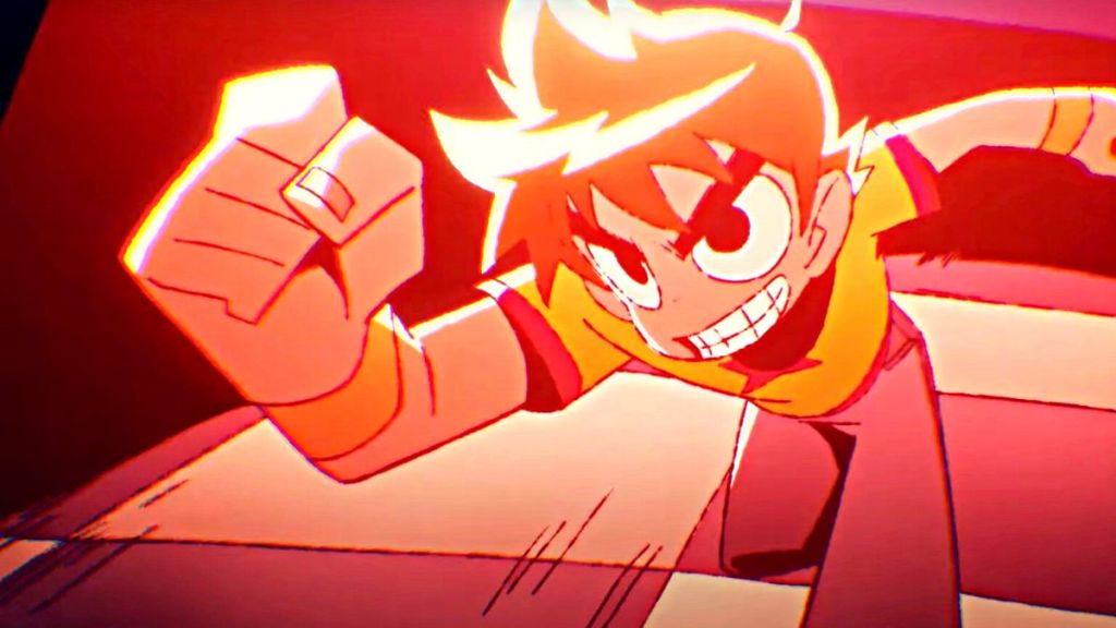 Scott Pilgrim sprinting with a smirk on his face
