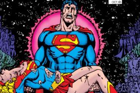 Superman holding a dead Supergirl