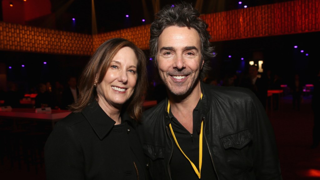 Lucasfilm president and Star Wars producer Kathleen Kennedy with director Shawn Levy