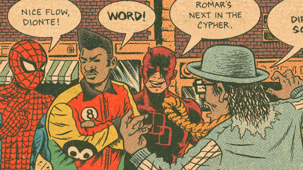 Spider-Man and Daredevil attend a cypher in Hip Hop Family Tree: The Omnibus