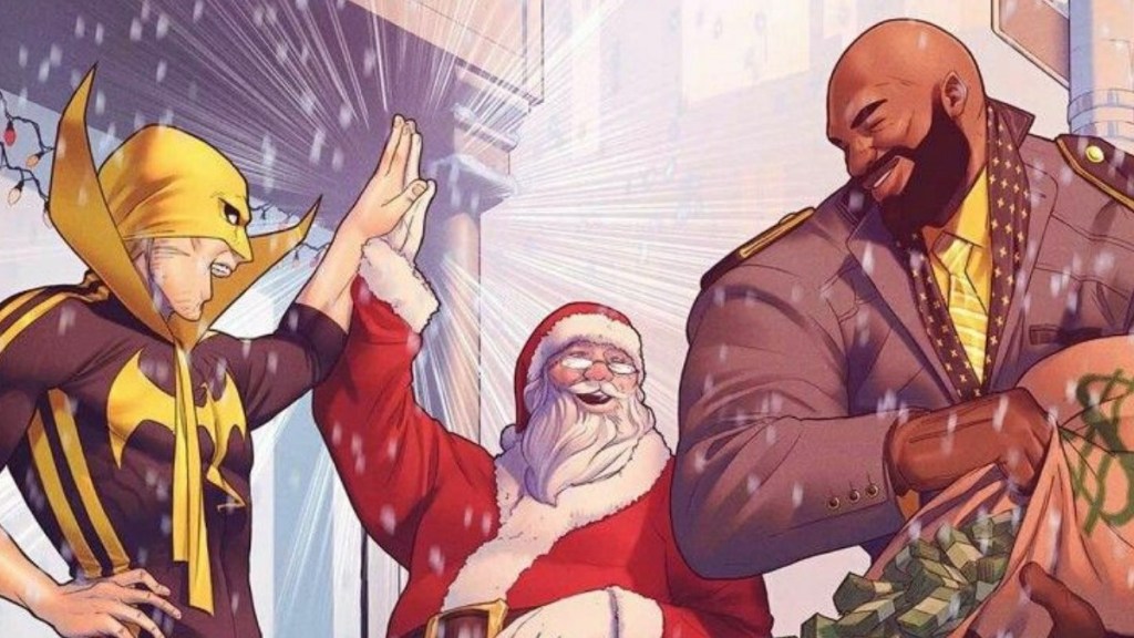 Santa Claus with Iron Fist and Power Man Luke Cage