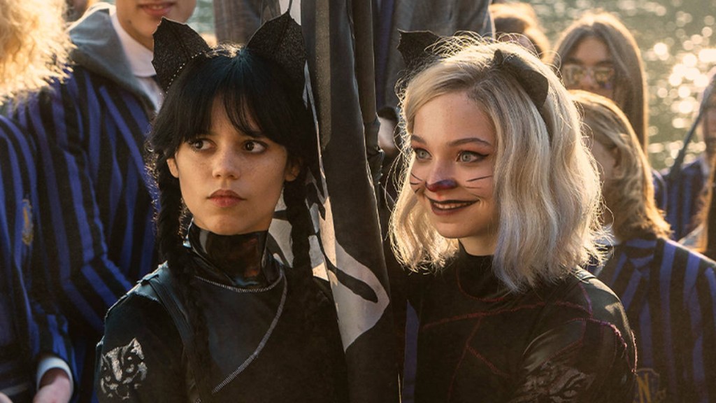 Jenna Ortega as Wednesday Addams and Emma Myers as Enid.