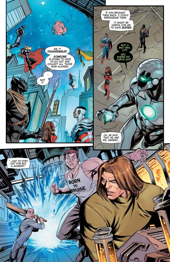Jarvis and Swenny beat up Mad Thinker for Avengers