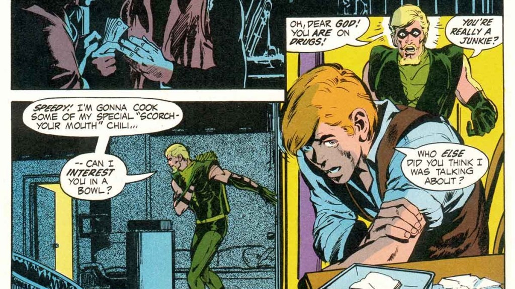 Roy Harper uses heroin in Green Lantern Green Arrow 85