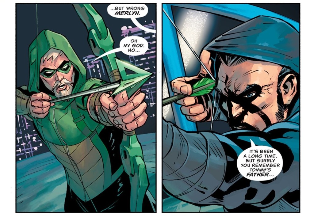 Green Arrow fights Merlyn in Rebirth Issue 14