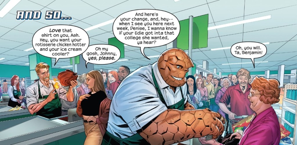 Human Torch and The Thing work in a supermarket in Fantastic Four 20