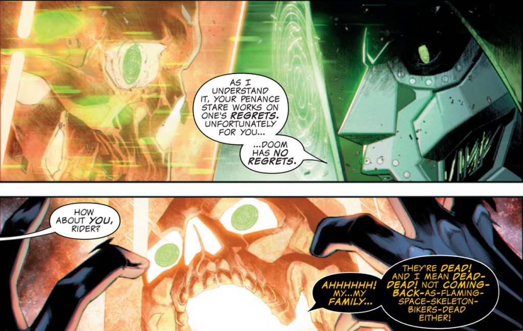 Doctor Doom resists the Penance Stare in Doomed 2099 1