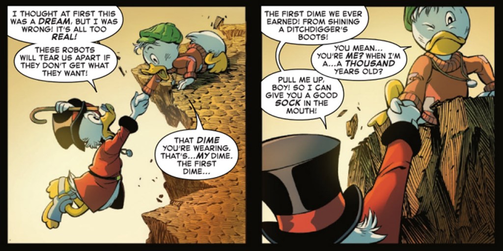 Uncle Scrooge meets Young Scrooge in memories
