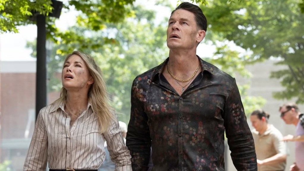 John Cena and Jennifer Holland in Peacemaker Season 2 Episode 3