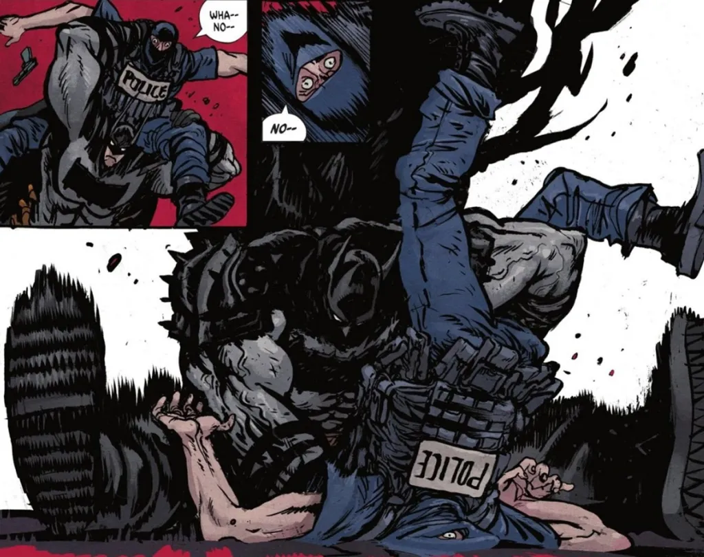 Absolute Batman fighting racist police