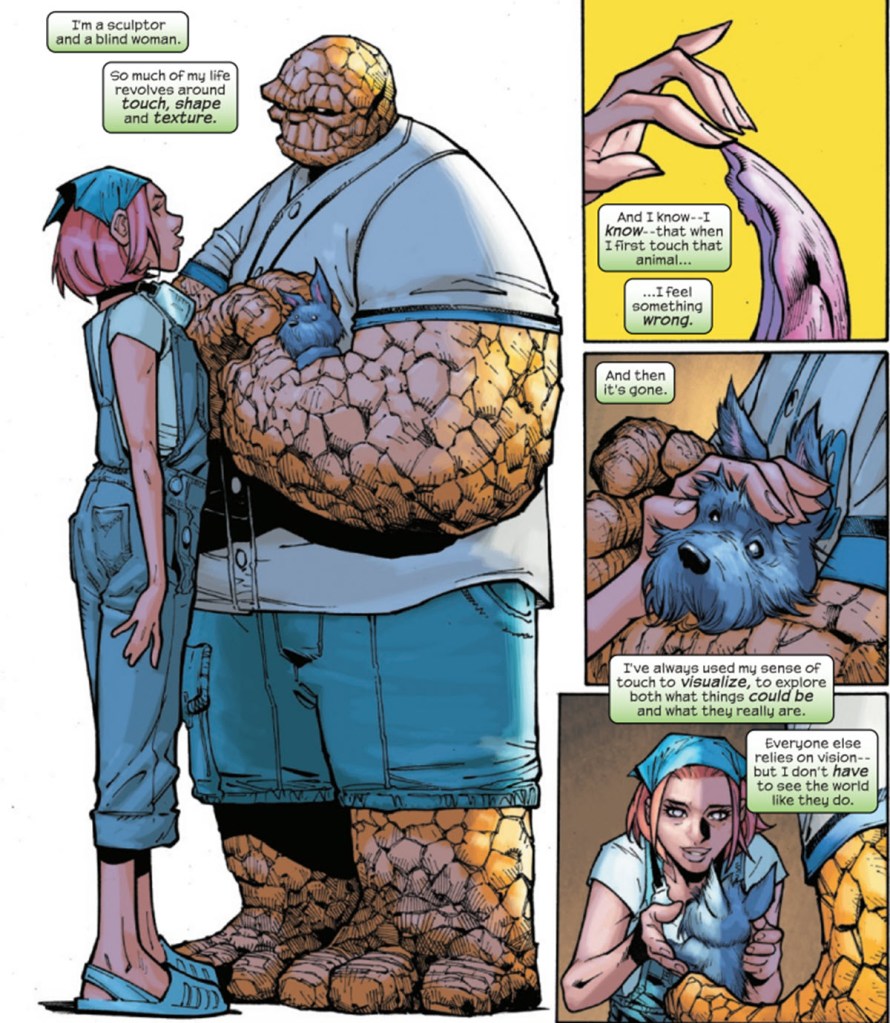 Alicia Masters detects alien invader in Fantastic Four #4