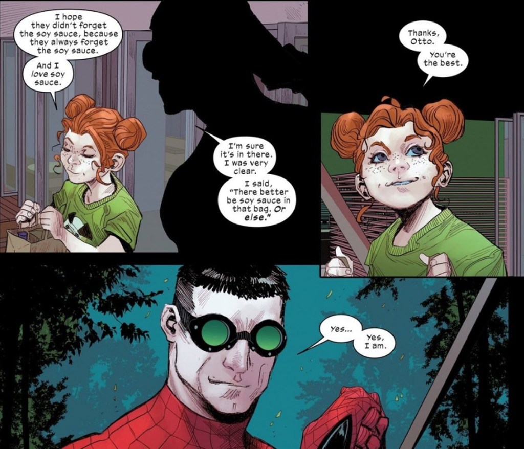 Superior Spider-Man tries to deny May Parker soy sauce in Ultimate Spider-Man #22