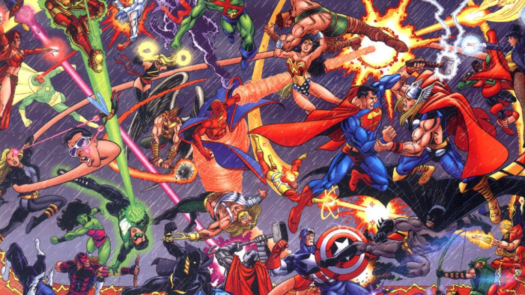 George Perez Marvel DC Justice League Avengers Fight