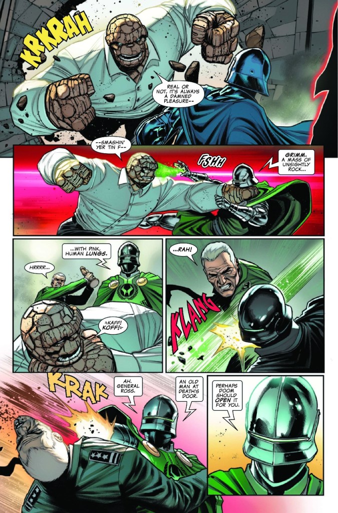 The Thing, Mister Fantastic and General Ross fight Doom Bot in The Will of Doom #1