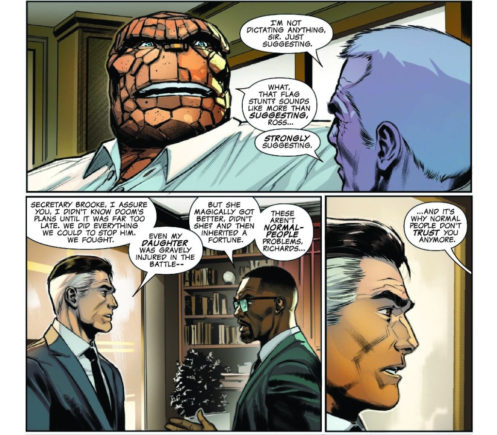 The Thing and Mister Fantastic argue politics in The Will of Doom #1