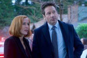 Mulder and Scully stand in The X-Files.