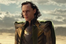Tom Hiddleston looks as Loki.