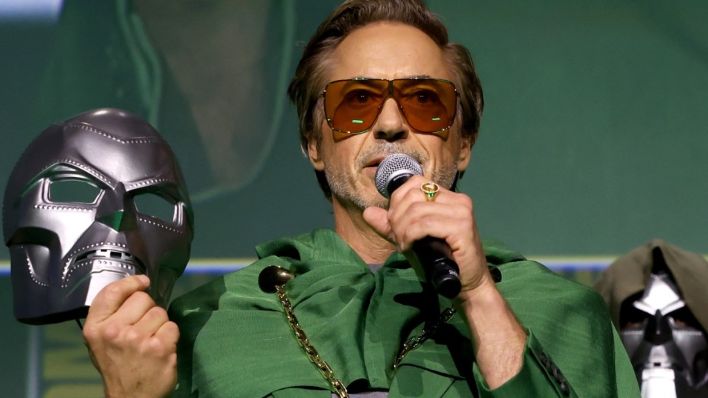 Robert Downey Jr. Sports Marvel’s Doctor Doom Super-Bowl T-Shirt