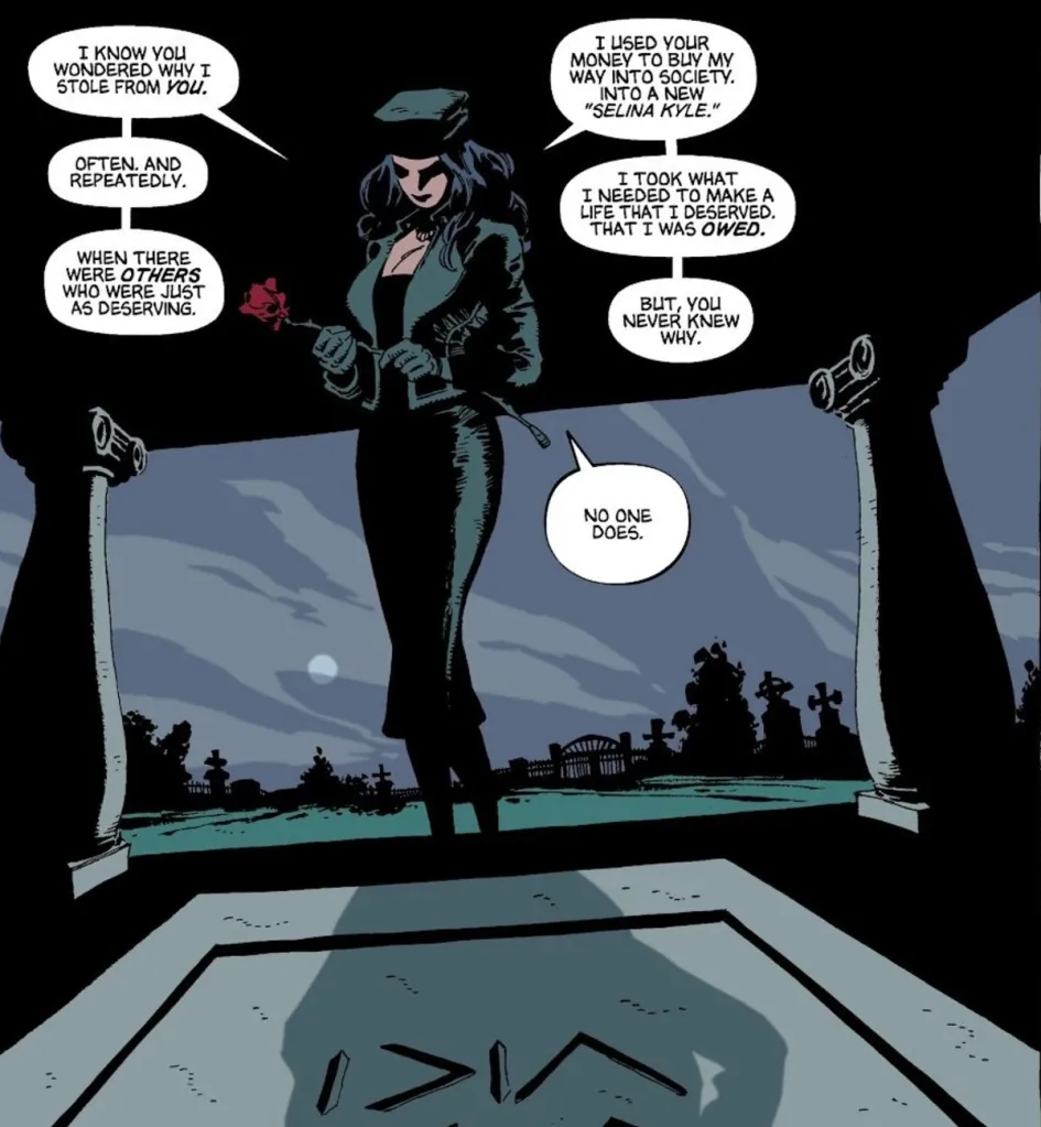 Selina Kyle at Carmine Falcone Grave in Batman Dark Victory