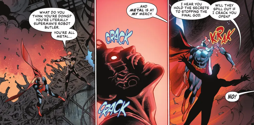 Superman Robot fights Cosmic Boy in Superman #35
