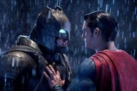 Batman v Superman staredown (Photo Credit Warner Bros.)