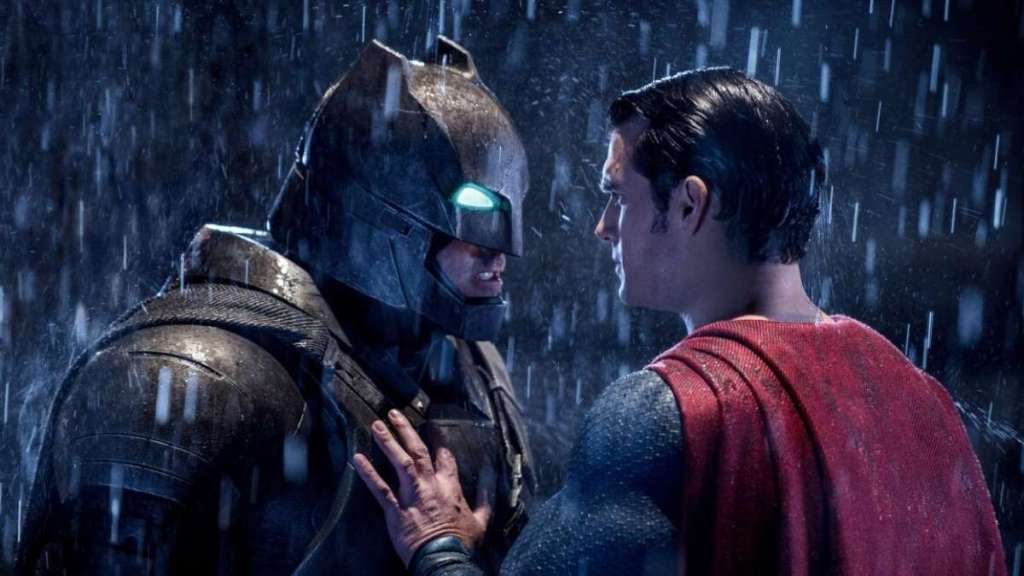 Batman v Superman staredown (Photo Credit Warner Bros.)