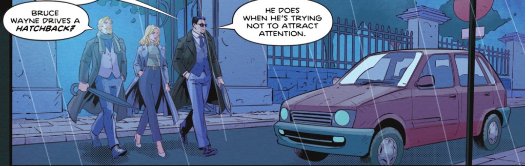 Bruce Wayne and Hatch-Bat on the steet in Detective Comics #1108