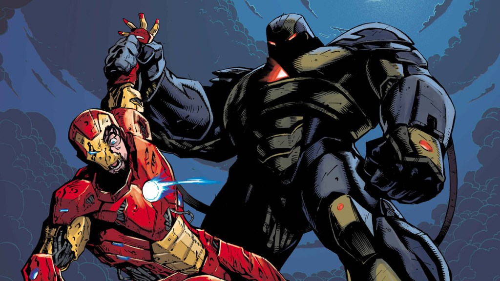 Iron Man #5 cover cropped with Advanced Iron Man by Ryan Stegman