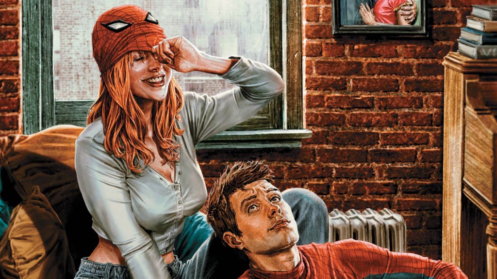 Peter Parker and Mary Jane Watson from Amazing Spider-Man #27 cover by Lee Bermejo