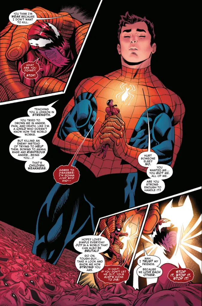 Peter Parker beats Carnage in Amazing Spider-Man #27