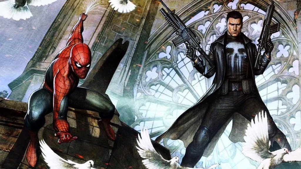 Spider-Man and Punisher painting by Adi Granov cropped