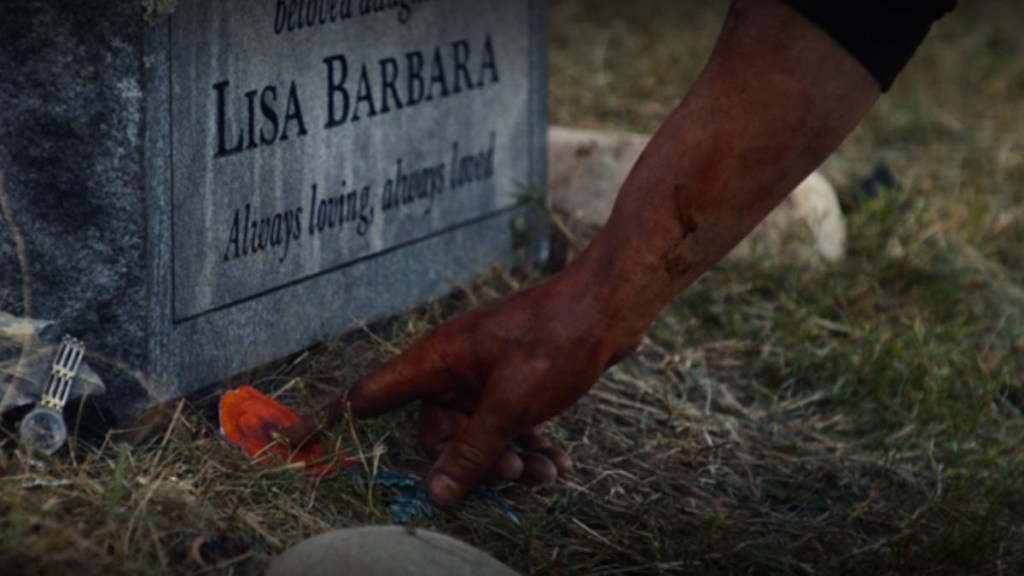 Frank Castle leaves flower on daughter's grave in The Punisher One Last Kill