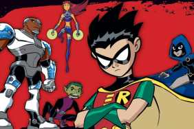 Robin and a group of superheroes in Teen Titans.