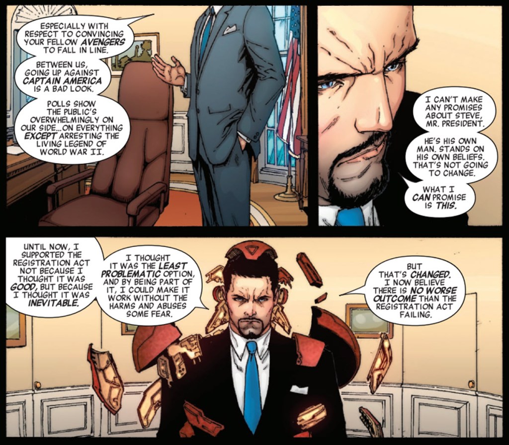 Tony Stark consults with President in Civil War Unmasked #1