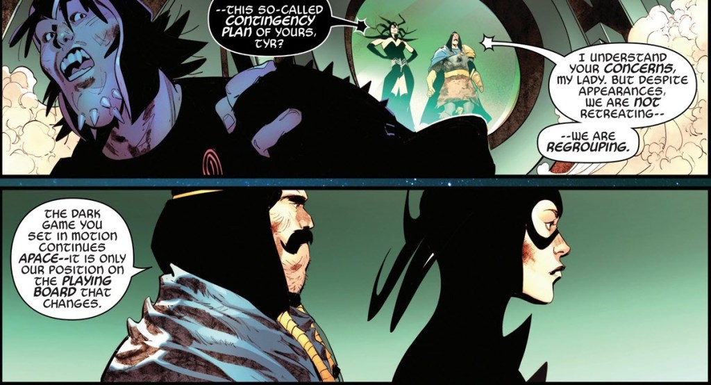 Tyr and Hela retreat in Knull #5