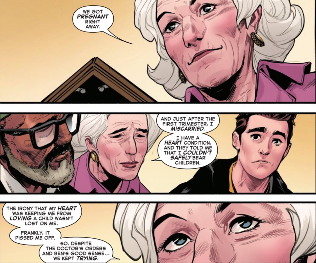 Aunt May discusses her miscarriages in Amazing Spider-Man #31
