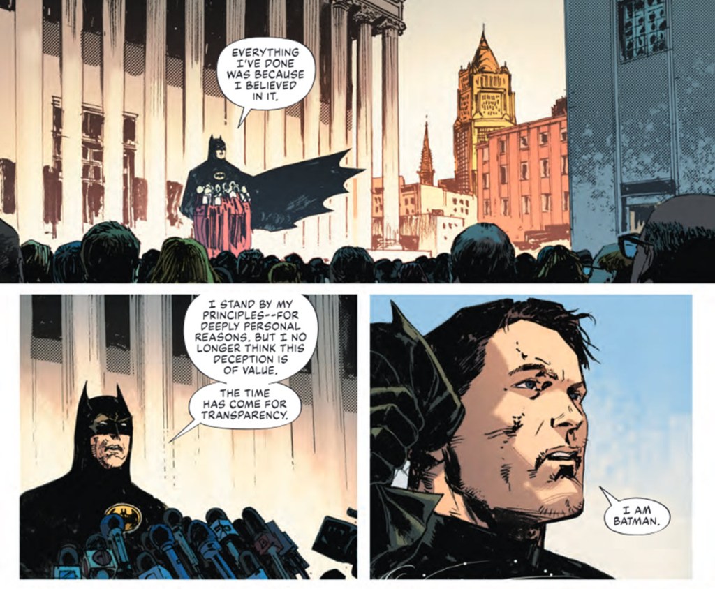 Bruce Wayne reveals himself to world in Batman Green Arrow The Question Arcadia #4