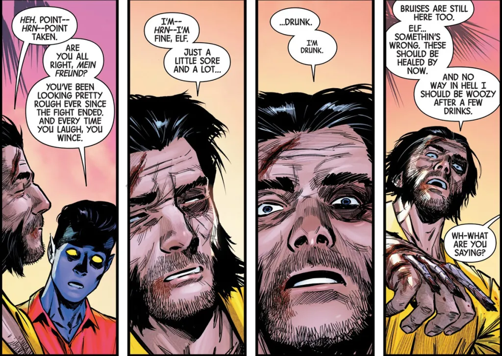 Logan realizes he lost his healing factor in Wolverine #21