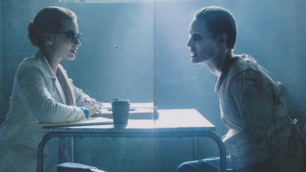 Margot Robbie and Jared Leto as Dr. Harleen Quinzel and The Joker in Suicide Squad