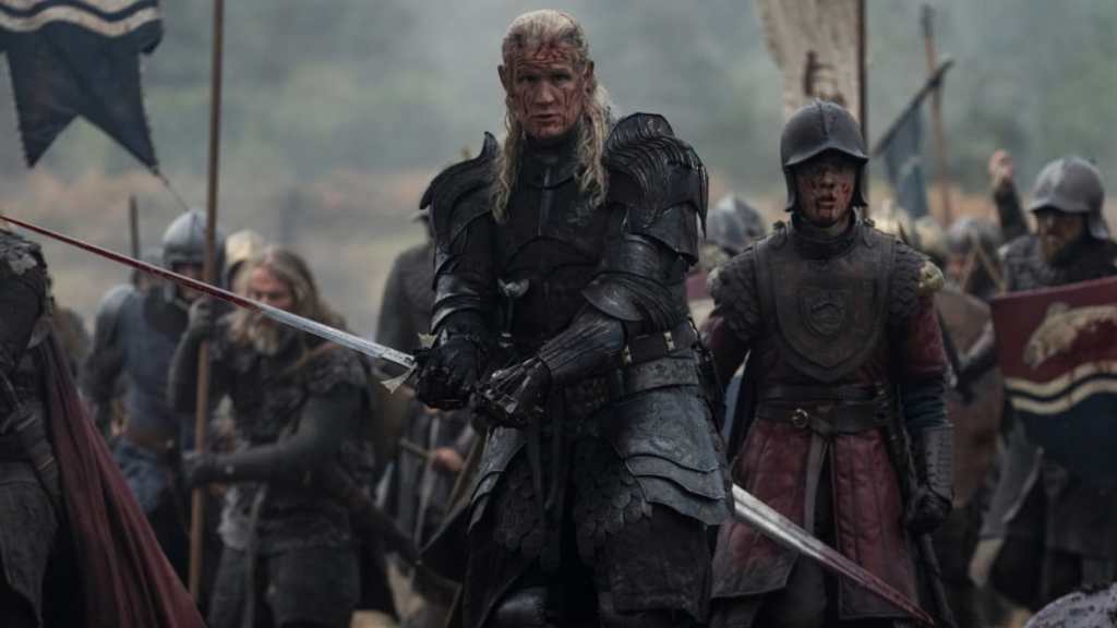 Matt Smith holds a sword in House of the Dragon.