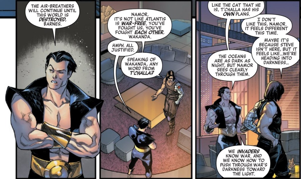 Namor and Bucky talk in Avengers Armageddon #1