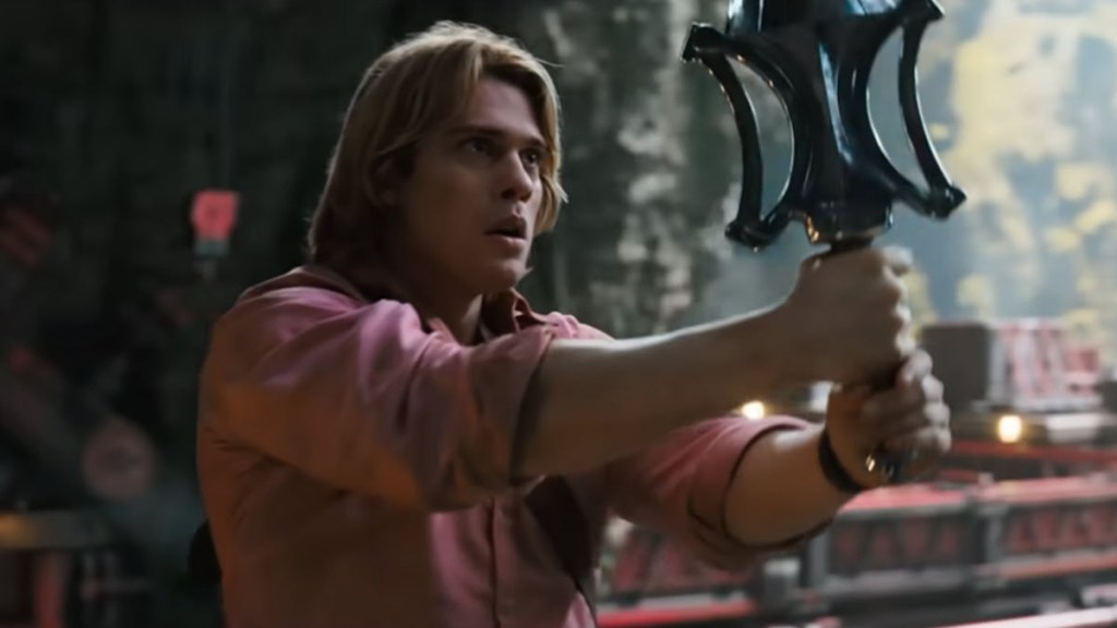 Prince Adam holding aloft the Sword of Power in Masters of the Universe 2026