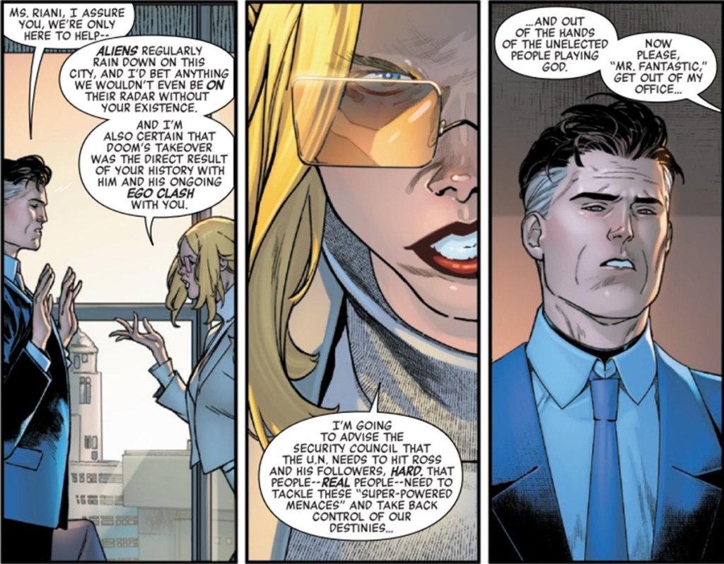 Reed Richards is told not to get involved in Red Hulk conflict in Avengers Armageddon #1