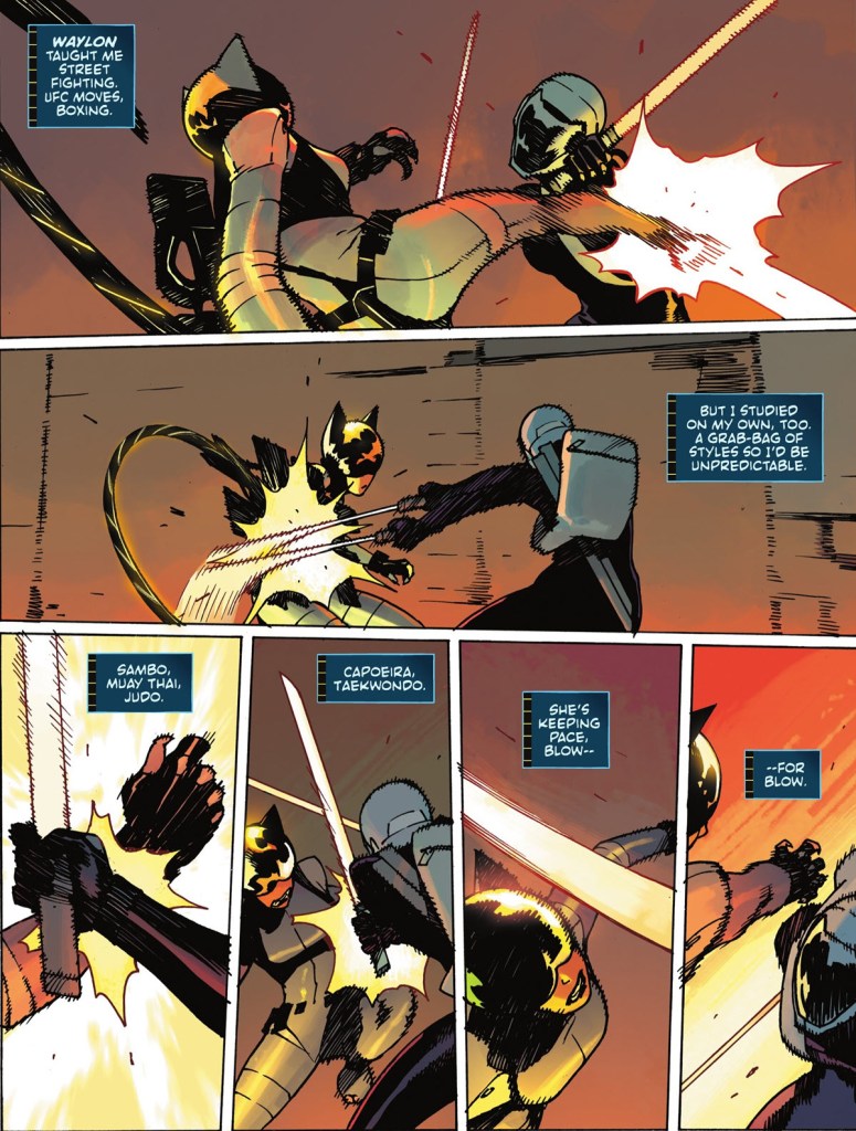 Selina Fights Assassin on Motorcycle in Absolute Catwoman #1
