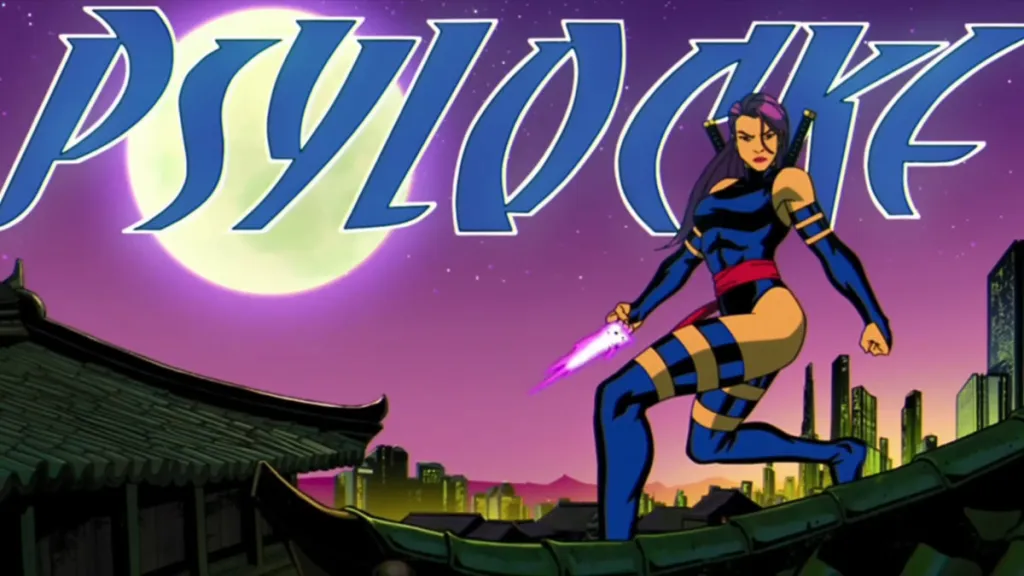 Psylocke title card in X-Men '97 X-Force opening.