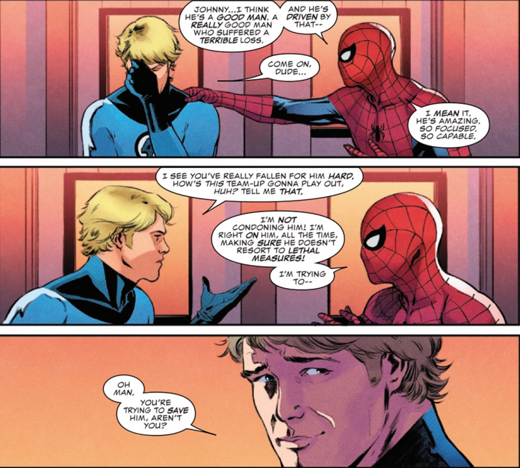Spider-Man and Human Torch discuss The Punisher